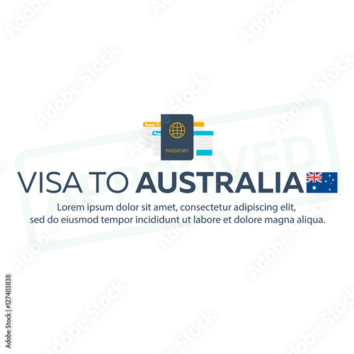 Visa to Australia. Travel to Australia. Document for travel. Vector flat illustration.