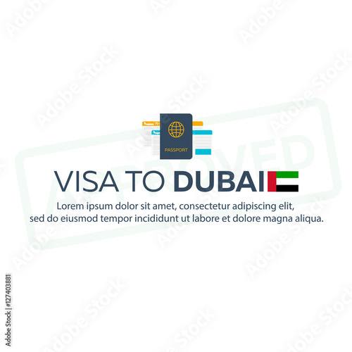 Visa to Dubai. Travel to Dubai. Document for travel. Vector flat illustration.