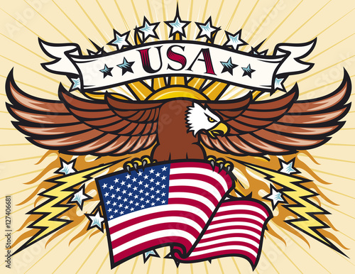 Flying eagle with USA flag