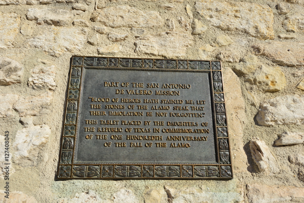 Memorial Plaques at the  Alamo at San Antonio in Texas.