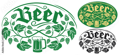beer label design (hops leaf and mug)