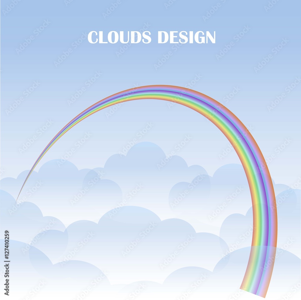 Blue clouds and rainbow background, stock vector illustration Blue clouds and rainbow background, stock vector illustration
