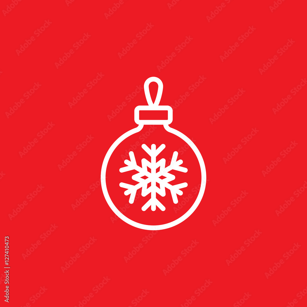 Christmas tree ball with snowflake line icon, outline vector sign, linear pictogram isolated on red. logo illustration Christmas tree ball with snowflake line icon, outline vector sign, linear pictogram isolated on red. logo illustration