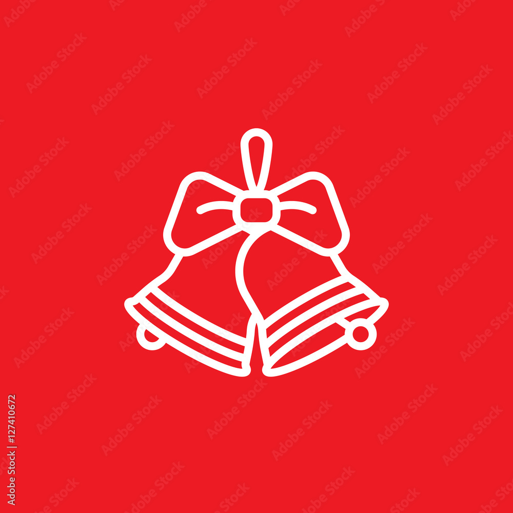 Christmas Jingle Bells with Bow line icon, outline vector sign, linear pictogram isolated on red. logo illustration