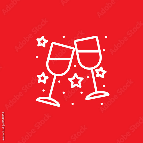 Clinking Wine Glasses, Stemware line icon, outline vector sign, linear pictogram isolated on red. logo illustration