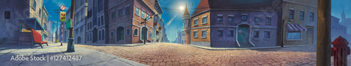 Fototapeta Naklejka Na Ścianę i Meble -  Old town panorama painted illustration