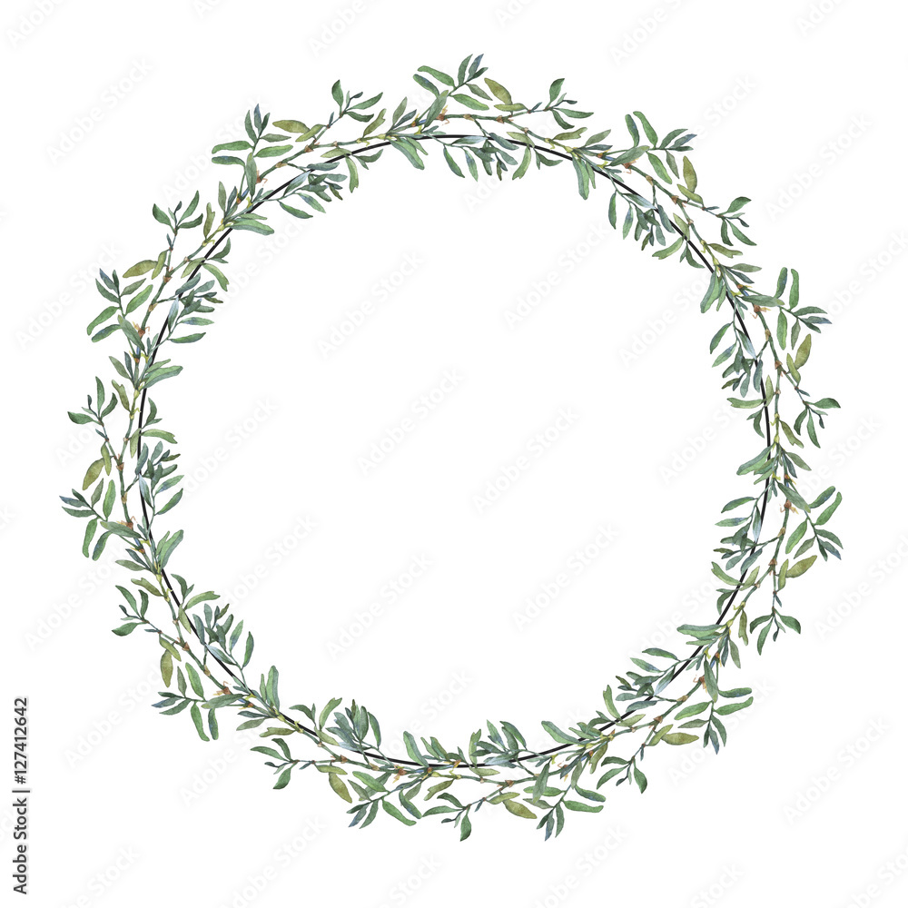 Wreath border frame with summer herbs, meadow flowers. Watercolor hand painting illustration on isolate white background. Wreath border frame with summer herbs, meadow flowers. Watercolor hand painting illustration on isolate white background.