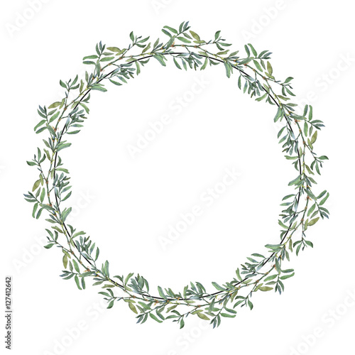 Wreath border frame with summer herbs, meadow flowers. Watercolor hand painting illustration on isolate white background.