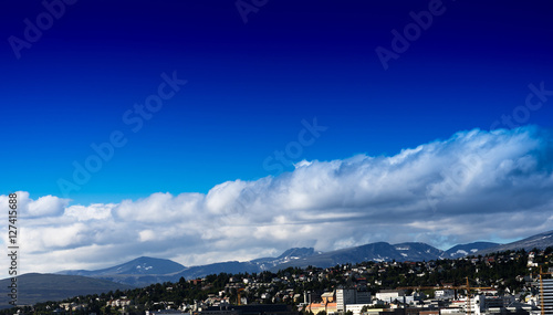 Bottom aligned Norway city with top clean sky background