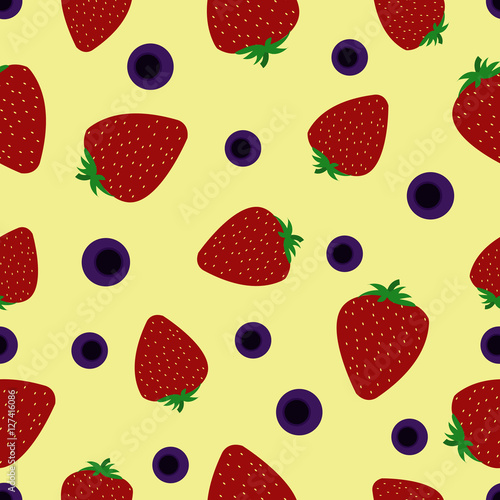 Fototapeta Naklejka Na Ścianę i Meble -  Flat background with strawberry and blueberry.Seamless pattern.