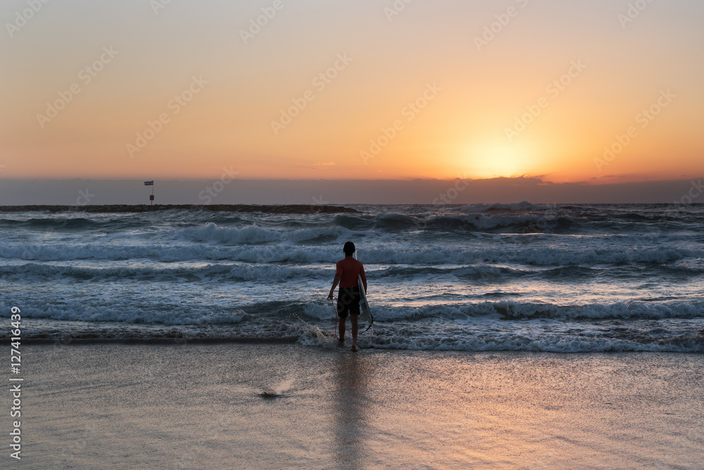 Sunset in Mediterranean sea at Tel Aviv , Israel.