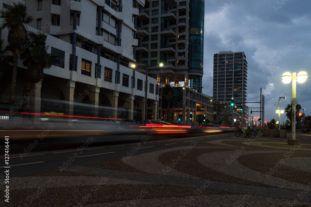 Obraz premium Tel Aviv street by night.
