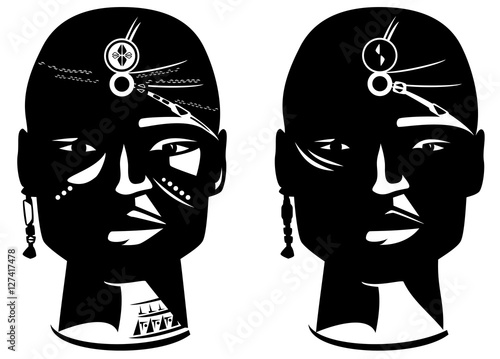 african warrior black and white vector design