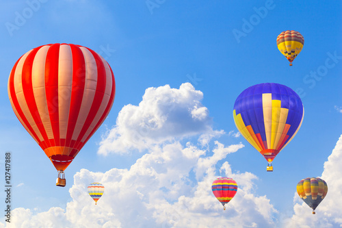 Hot air balloon on sun sky with cloud, vintage and retro instagram filter effect style