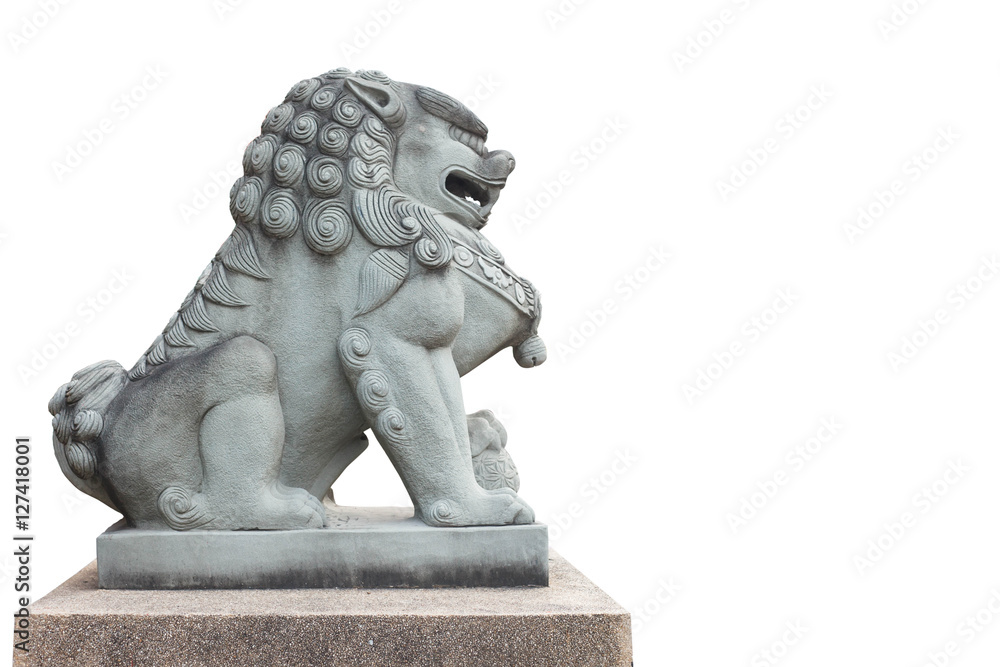 Singha Stone statue on white background. Isolate Singha Stone statue.