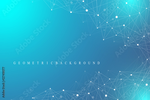 Geometric graphic background molecule and communication. Big data complex with compounds. Perspective backdrop. Minimal array Big data. Digital data visualization. Scientific vector illustration. photo