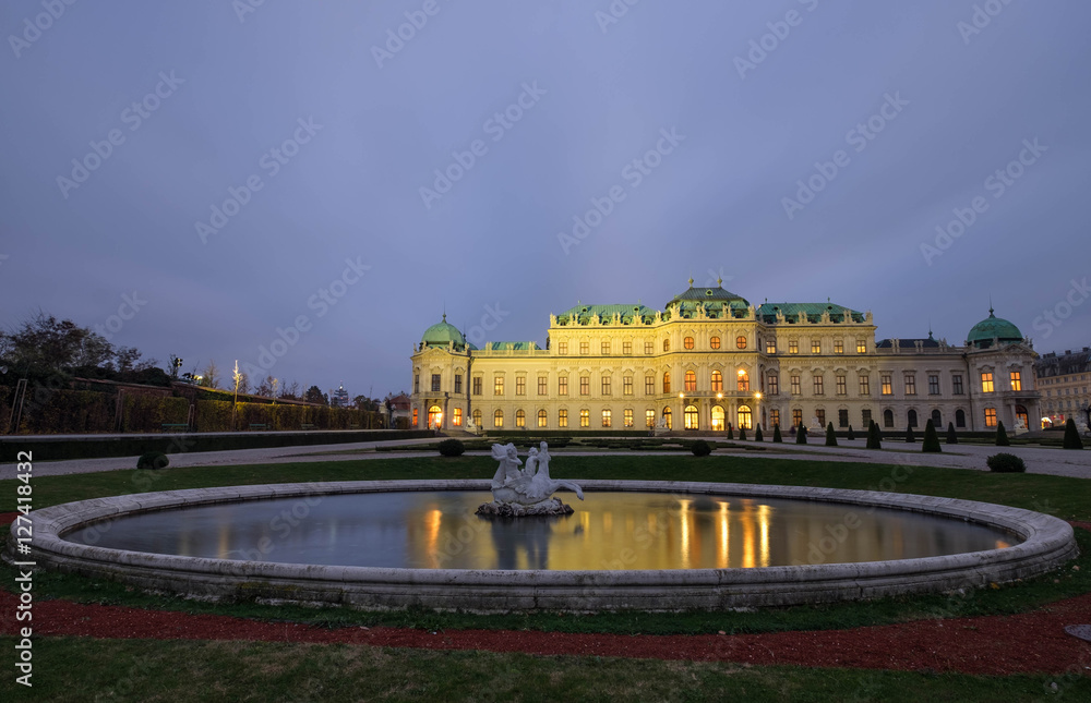 The Upper Belvedere palace with fontain in Vienna, Austria