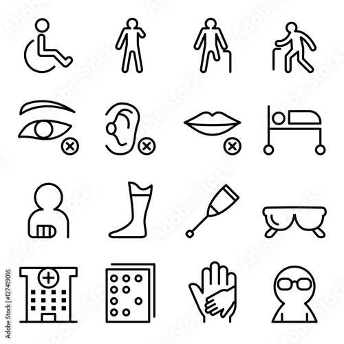 Handicap & Disabled icon set in thin line style