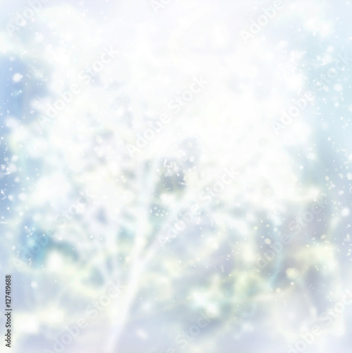 christmas defosued background tree branch and blue gleaming bokeh background