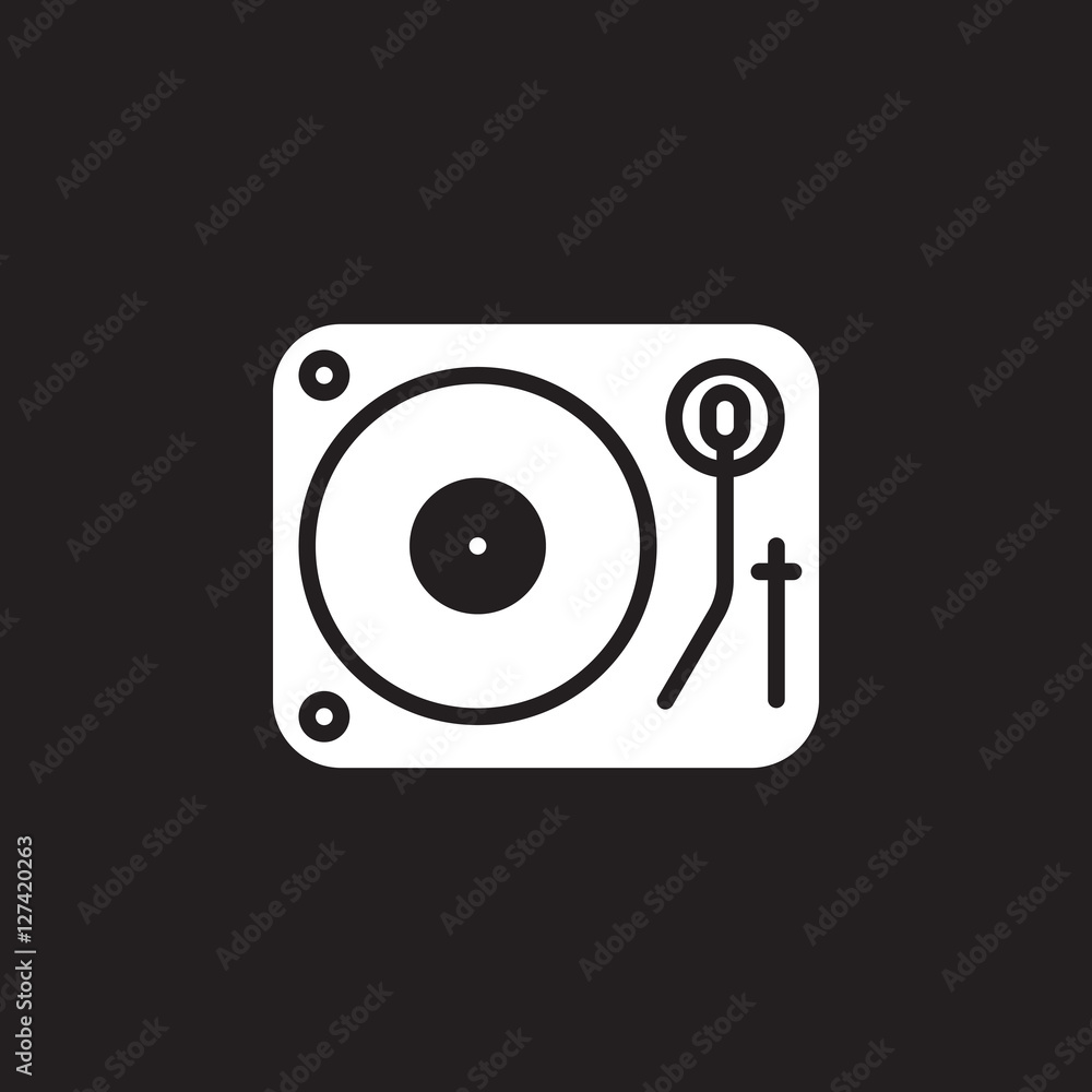 Dj vinyl turntable icon vector, filled flat sign, solid pictogram isolated on black, logo illustration Dj vinyl turntable icon vector, filled flat sign, solid pictogram isolated on black, logo illustration