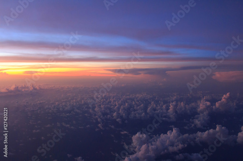 Aerial view from airplane flying above the clouds  Japan