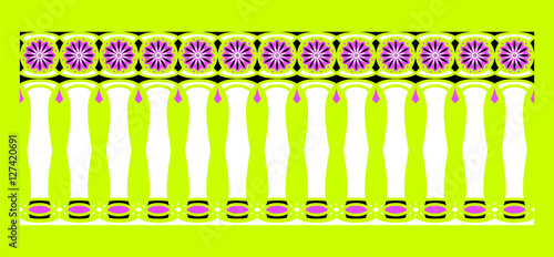 Elegant, spectacular and decorative border of Hindu and Arabic inspiration of various colors, white, black and purple with light green background