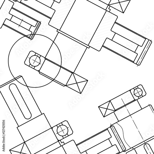 Mechanical Engineering drawing. Blueprints. Mechanics. Engineer Drawing Background. Mechanical Web Element. Vector Abstract Background.