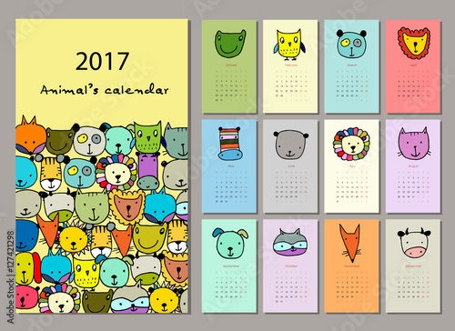 Funny animals, calendar 2017 design
