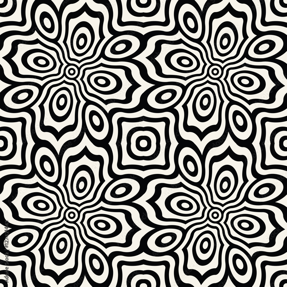 Abstract geometric black and white graphic design print floral trippy pattern