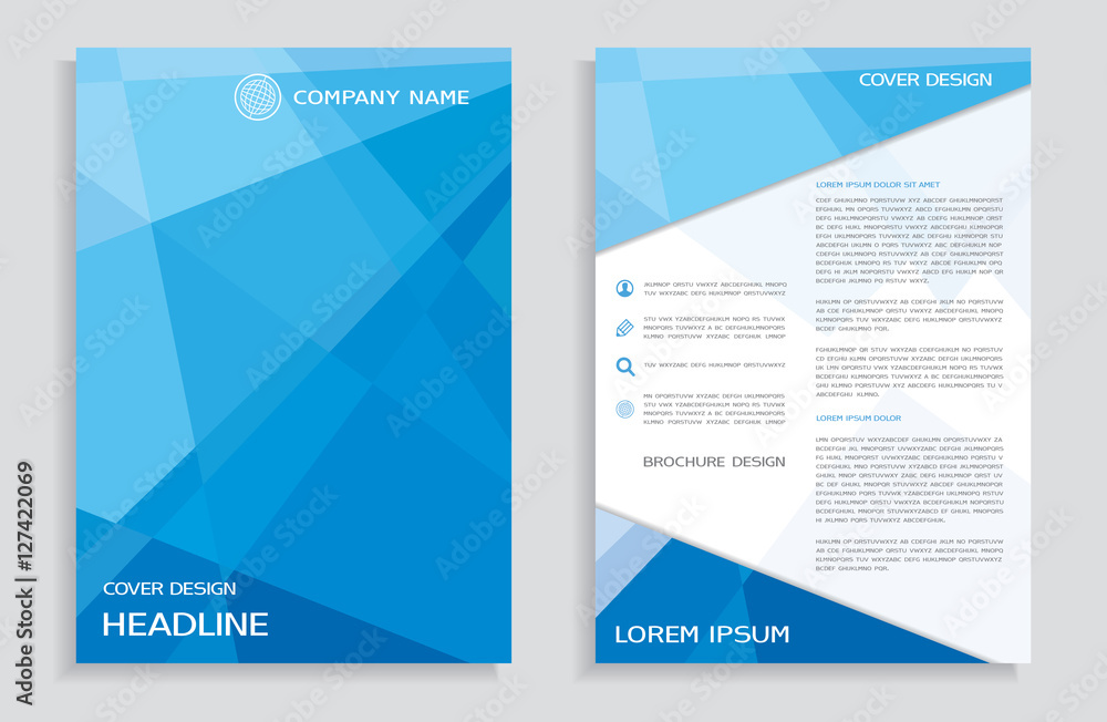 Brochure design template - cover - annual report - flyer with blue polygons background Brochure design template - cover - annual report - flyer with blue polygons background