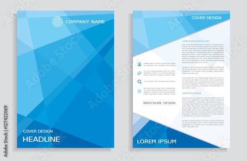 Brochure design template - cover - annual report - flyer with blue polygons background 