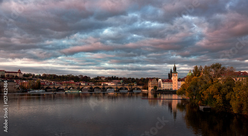 Autumn evening at the Charles bridge. Czech Republic. Prague.