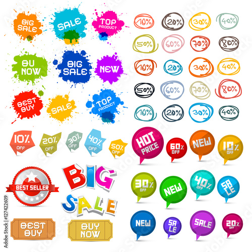 Sale Labels Set. Vector Tags, Stickers and Other Business Icons Isolated on White Background.