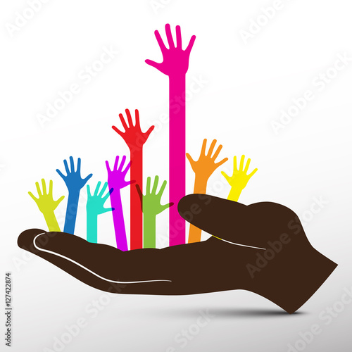 Colorful Hands in Big Hand Vector