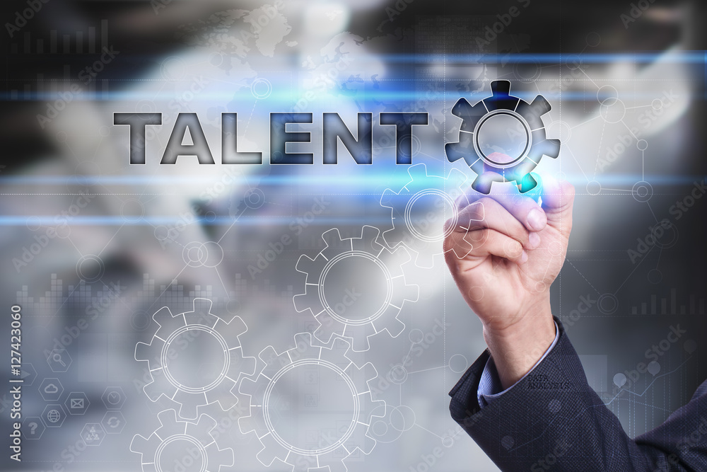 Businessman is drawing on virtual screen. talent concept Businessman is drawing on virtual screen. talent concept