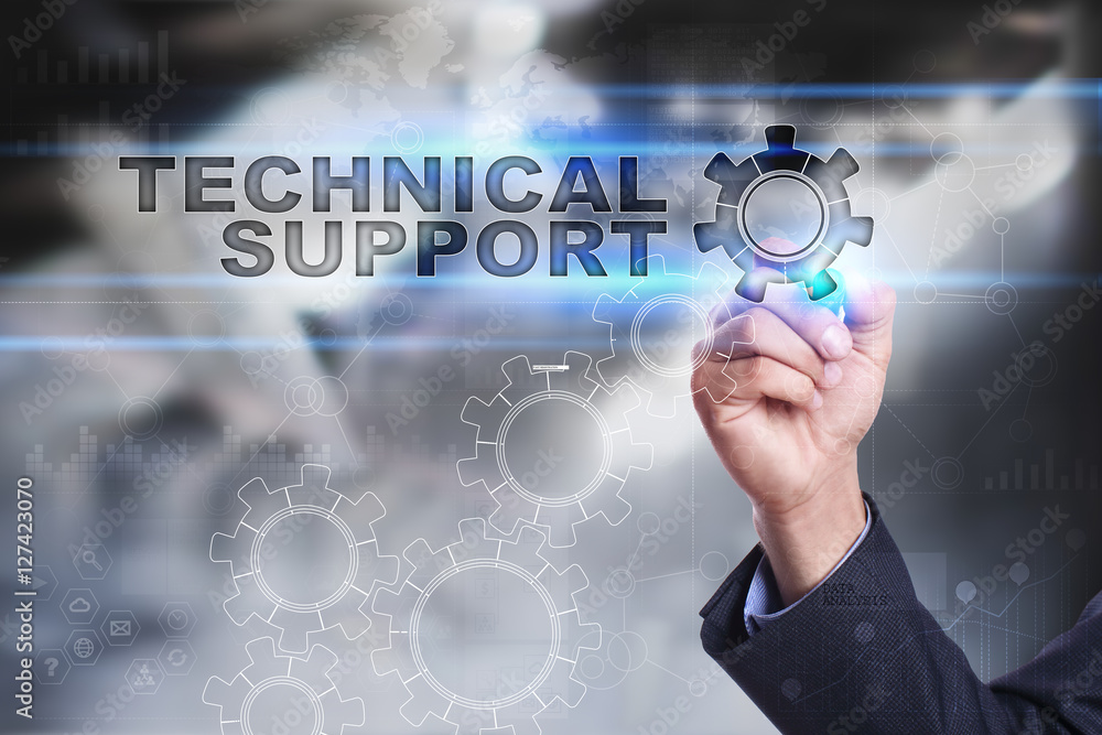 Businessman is drawing on virtual screen. technical support concept Businessman is drawing on virtual screen. technical support concept