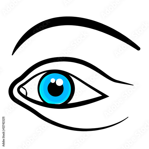 Eye Icon. Vector Blue Eye with Black Outline Isolated on White Background.