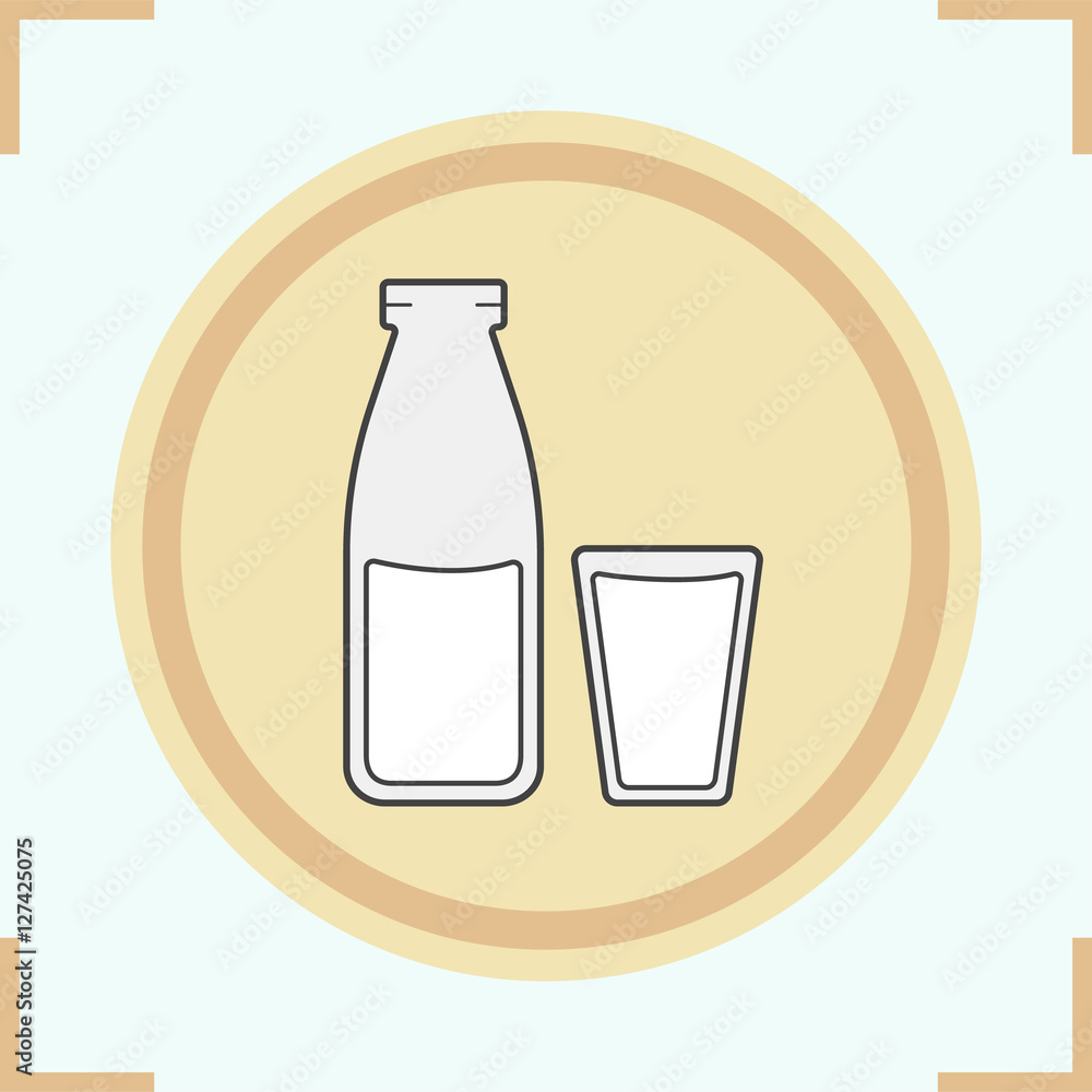 Milk bottle and glass color icon Milk bottle and glass color icon