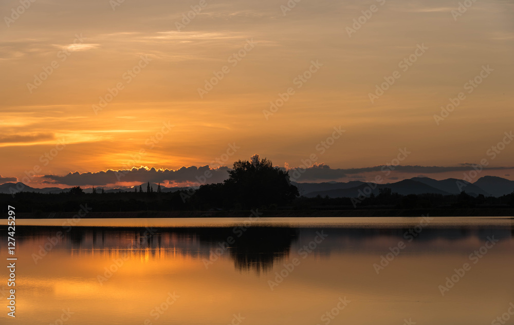 Sunset at Nong Chik Reservoir Petchaburi, Thailand
