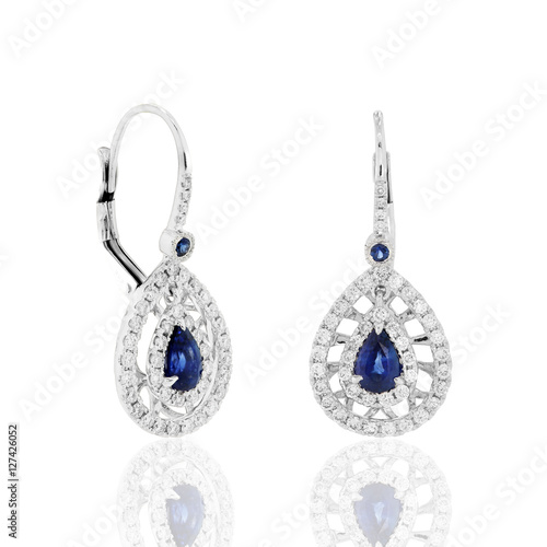 aretes pendientes joyeria en plata oro con diamantes y zafiros azules Earrings earrings earrings in gold-plated sterling silver with diamonds and blue sapphires