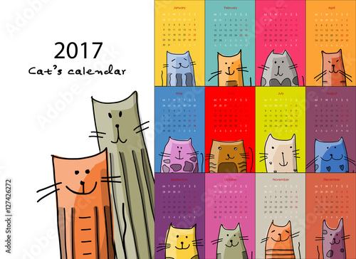 Funny cats. Design calendar 2017