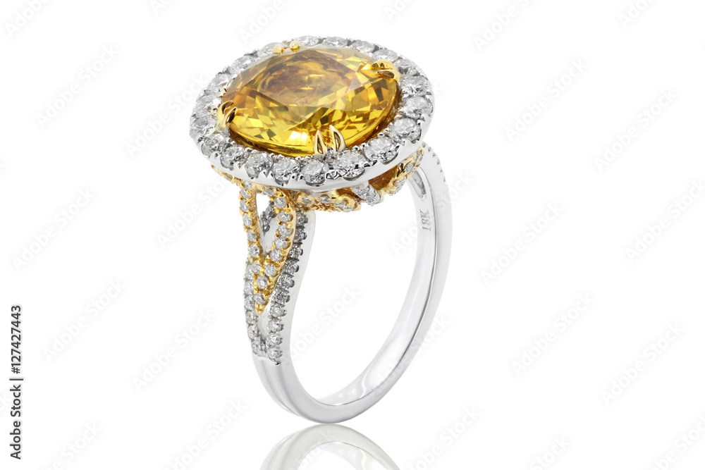 anillo argolla en oro plata y platino con diamante amarillo y diamantes  blancos, con citrino y