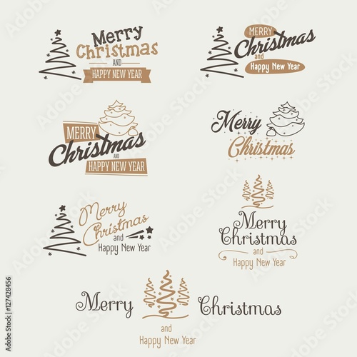 Merry christmas and happy new year signs set