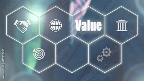 Businessman pressing a Business Value concept