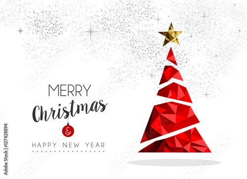Red Christmas tree decoration for greeting card