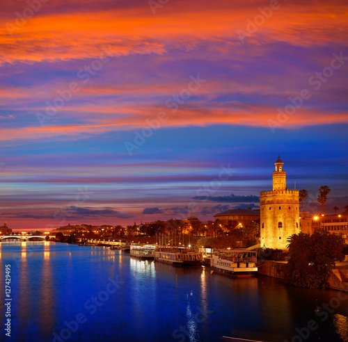 Seville sunset skyline torre del Oro in Sevilla © lunamarina
