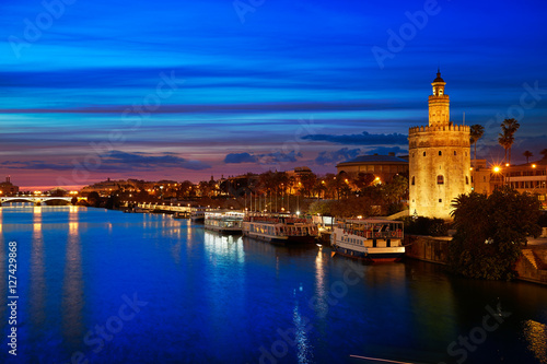Seville sunset skyline torre del Oro in Sevilla © lunamarina