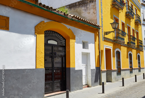 Triana barrio facades in Seville Andalusia Spain