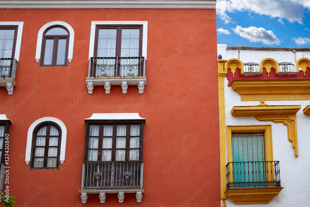 Triana barrio of Seville facades Andalusia Spain