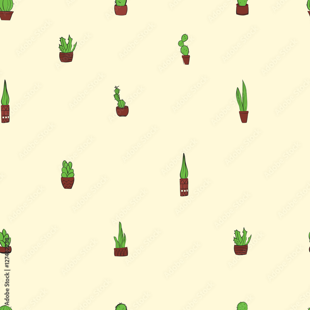 Hand drawn cactus colorful background pattern Hand drawn cactus colorful background pattern